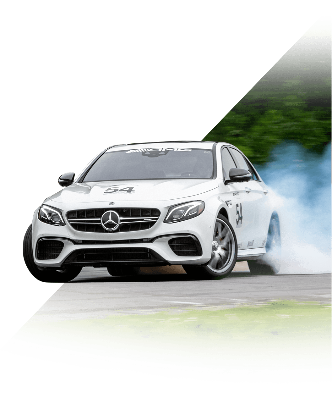 White Mercedes-AMG Vehicle Name drifting
